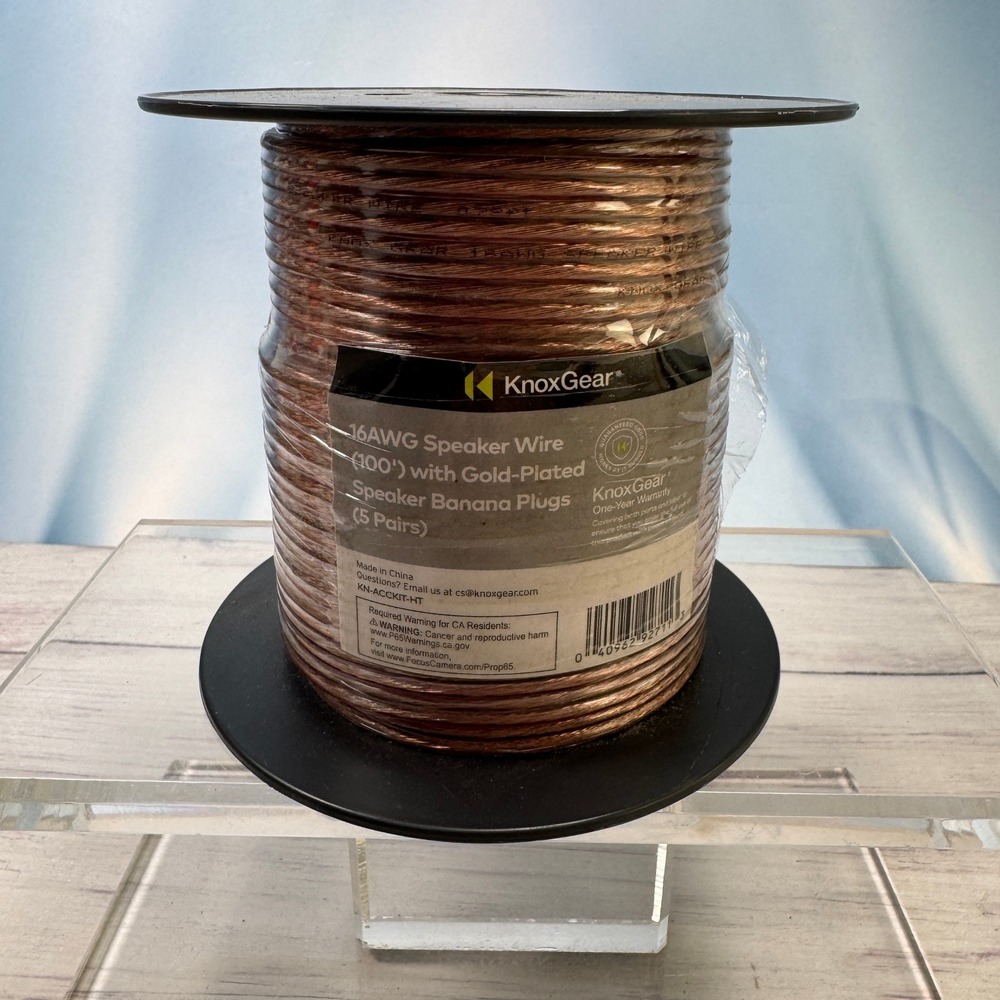 KnoxGear 16AWG Speaker Wire 100ft Clear 5 Pairs Gold Banana Plugs NEW